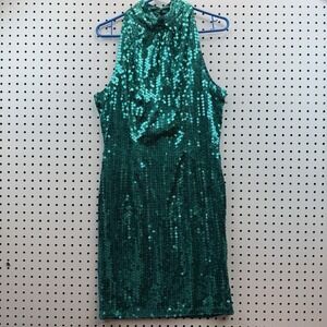 VTG Daval Designs Green Hand Beaded Sequin Dress SZ Large Knee Length